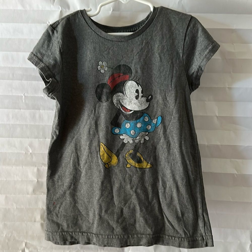 Disney Minnie Mouse Girl's Gray Cap Sleeve Graphic T-Shirt Size Medium